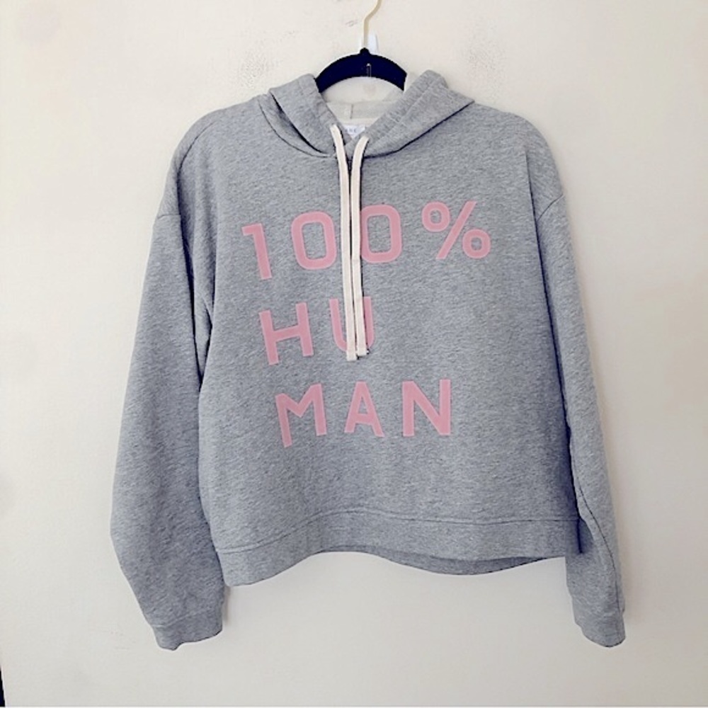 Everlane 100% Human Gray and Pink Typography Pullover Sweatshirt Hoodie Medium - Picture 4 of 8